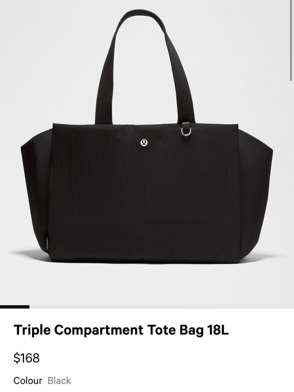 Lululemon athletica Black Triple Compartment Tote